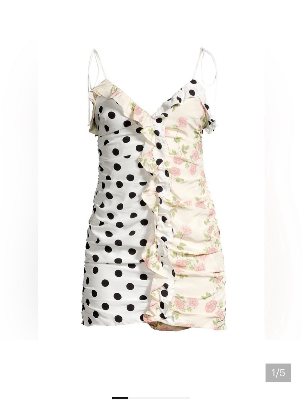 For Love And Lemons White Dress with Black Polka Dots and Pink Floral